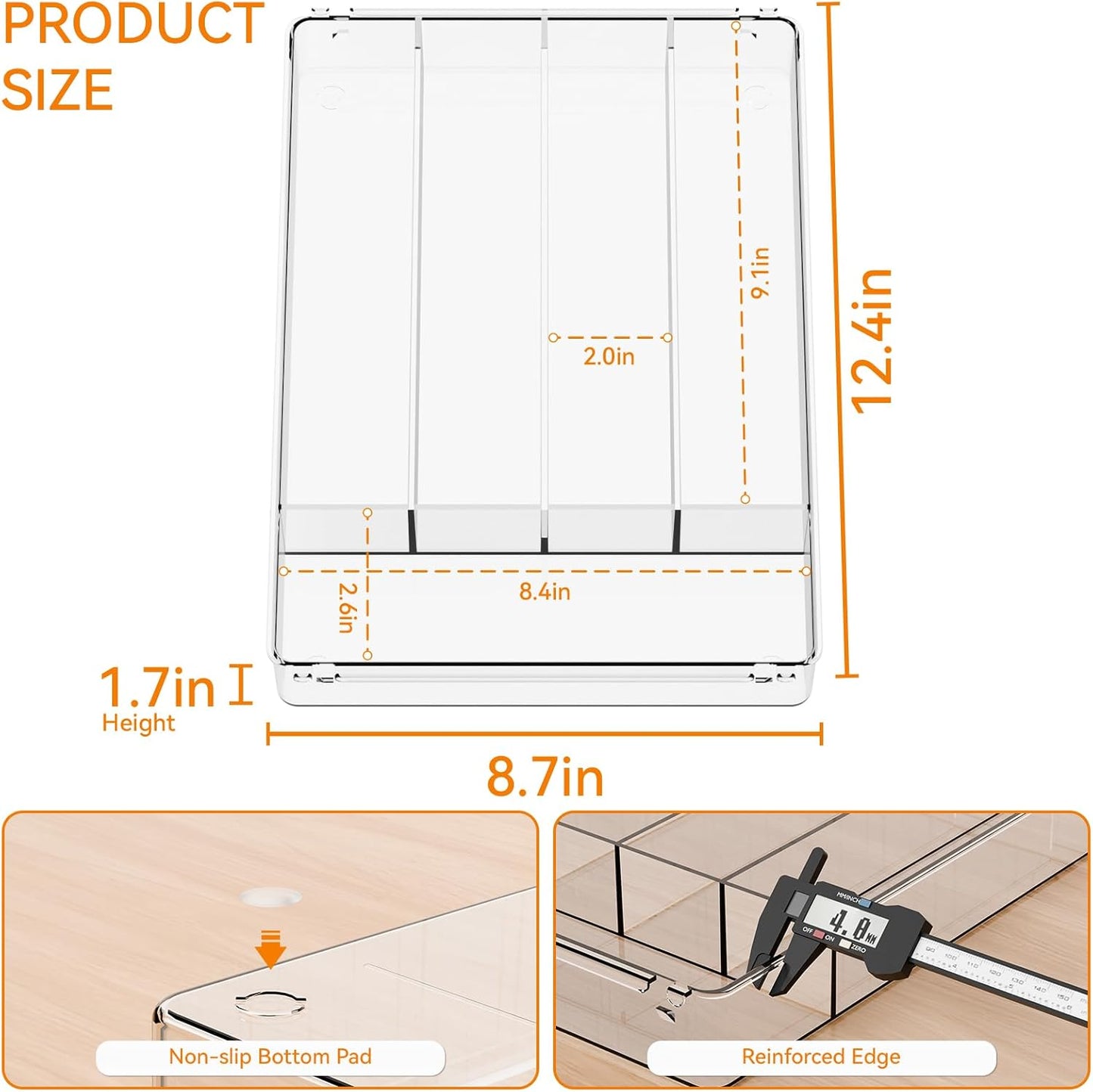 Yieach Clear Small Silverware Organizer 9 inch Wide for Kitchen Drawers,BPA Free Silverware Trays and Plastic Silverware Dividers & Holder,Utensil and Flatware Drawer Organizer Suitable for Fork,Spoon