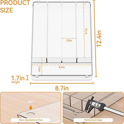 Yieach Clear Small Silverware Organizer 9 inch Wide for Kitchen Drawers,BPA Free Silverware Trays and Plastic Silverware Dividers & Holder,Utensil and Flatware Drawer Organizer Suitable for Fork,Spoon