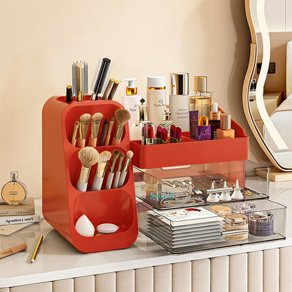 Booklov Makeup Organizer for Vanity, Countertop Cosmetic Display Case with Clear Acrylic Drawers, Bathroom Counter Beauty Caddy, Cute Table Storage Holder for Skincare, Brush Lipsticks, Crystal White