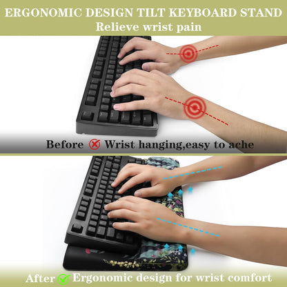Computer Keyboard Stand Pad with Wrist Rest, Ergonomic Comfy Tilted Keyboard Stand Riser Holder Pad for Office Home (Black)