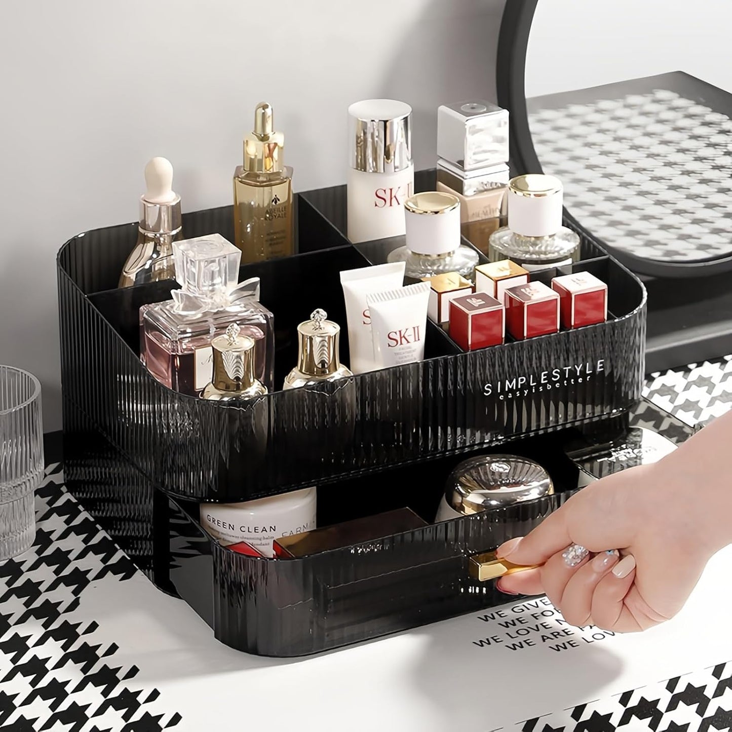 Stackable Cosmetics Organizer Drawers, Bathroom Vanity Makeup Organizers and Storage, Ideal for Desk and Dresser Countertops, Great for Palette, Skincare, Lipsticks, Nail Care. Green