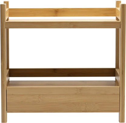 Sorbus Bamboo Bathroom Counter Organizer – 2-Tier Shelf with Hidden Drawer for Vanity, Matcha Station, Bathroom Sink Organizer Countertop, Kitchen & Office Storage (13″ L x 6.5″ W x 12.6″ H)