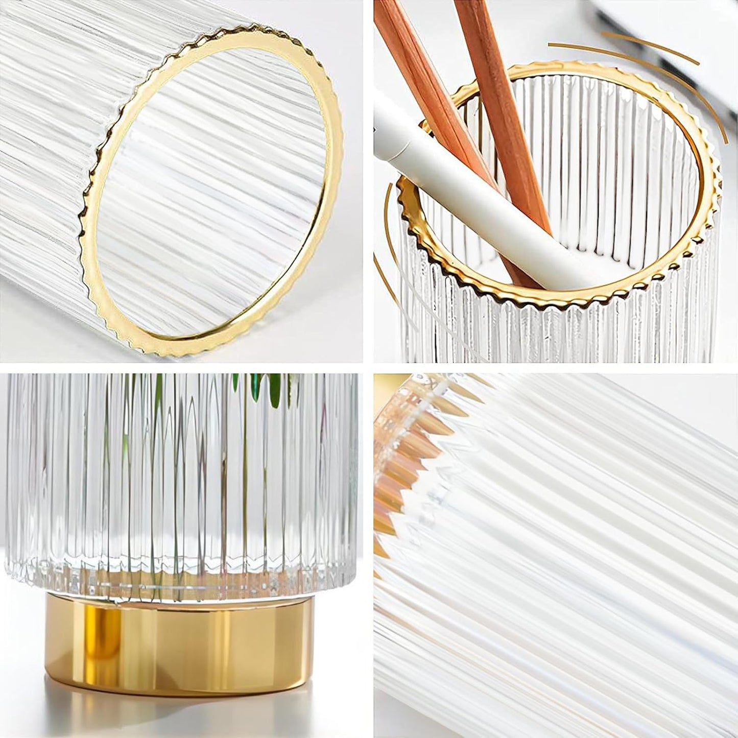 DASITON Makeup Brush holder Organizer,Crystal Cosmetic Makeup Brush Glass Brushes Storage Holder, Vintage Make Up Brush Cup Pen Pencil Holder striped vase(Coffee S)