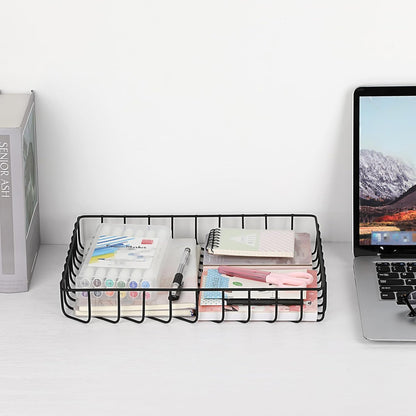 BTSKY Multipurpose A4 File Tray Wire Desk Tray Organizer Elegant Letter Size Desk Documents Trays Magazine Files Storage Basket Organizer Bin for Office Cosmetics Bathroom(Rose Gold)