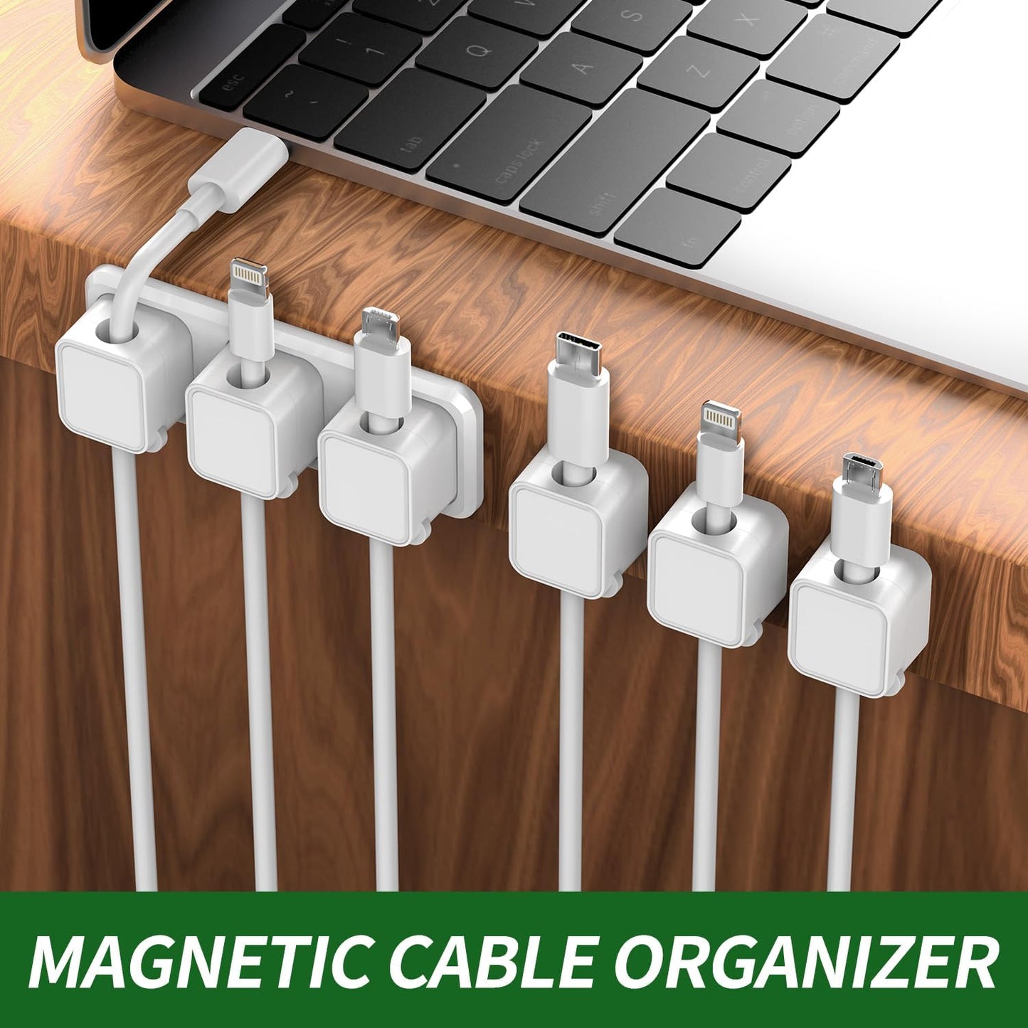 Magnetic Cable Organizer for Desk – Upgraded Wire Clips with Adhesive Base – Desktop Cord Holder for USB, Charging Cables – 6 Clips + 1 Magnetic Base (Black)