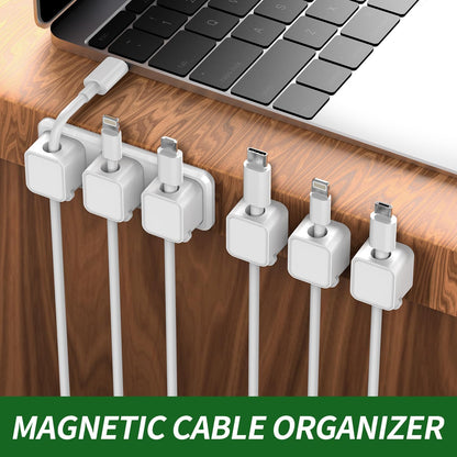 Magnetic Cable Organizer for Desk – Upgraded Wire Clips with Adhesive Base – Desktop Cord Holder for USB, Charging Cables – 6 Clips + 1 Magnetic Base (Black)