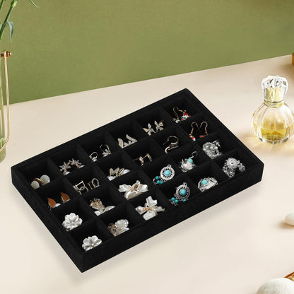 Frebeauty Stackable Jewelry Trays, Velvet Drawer Jewelry Organizer with Glass Lid,5 in 1 Multi-Functional Jewelry Storage for Earrings Necklaces Rings, 10.5 x 6.5 x 5.55 Inches Gift for Women(Beige)