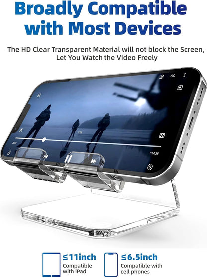 TOPGO Acrylic Cell Phone Stand, Clear Phone Holder for Office Desk, Vanity, Kitchen, Bedside Table, Compatible with iPhone 17/Smartphones/iPad/Switch/Kindle, Office Desk Accessories