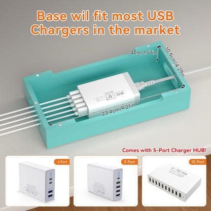Pezin & Hulin Bamboo Charging Station with Watch Stand, Docking Holder for Multi Device with 5 Port USB Charger HUB, 5 Charge Cables, Desktop Electronic Organizer for Cellphone, Tablet, Watch
