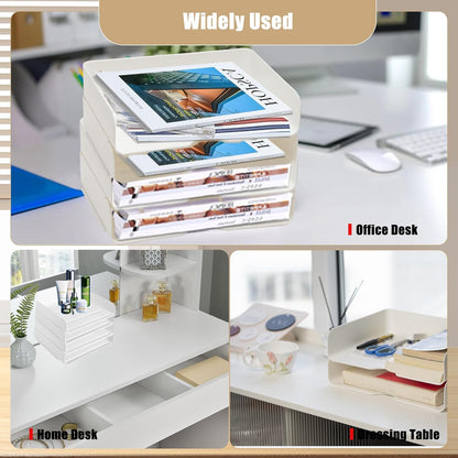 Clear Stackable Paper Trays 4 Pack, PET Letter Tray Desk Organizer, Desktop Organizers and Storage for Books, Magazines, Folders, A4 Size File Paper, Office Supplies
