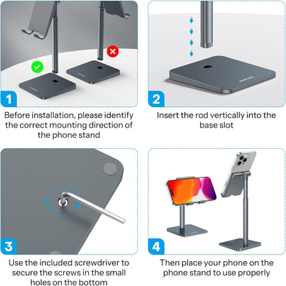 OMOTON Cell Phone Stand, Adjustable Angle Height Desk Phone Dock Holder for iPhone Air 17 Pro Max/Plus/XS/XR, Samsung Galaxy S20 / S10 / S9 / S8 and Other Phones (3.5-7.0-Inch)