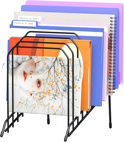 Gawerk Incline Metal Desk Magazine Folder Holder, Sorter Desk File Organizer with 8-Section Vertical Compartments Rack File Organizer for Office, Home, School