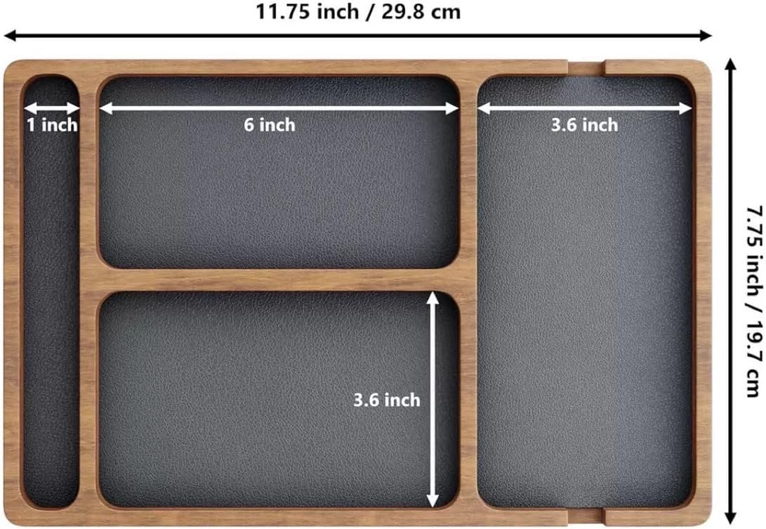 Wooden Valet Tray for Men, Nightstand Organizer with Compartments, EDC Catch All Tray for Keys, Wallet, Watch, Phone, Jewelry, Dresser Desk Organizer