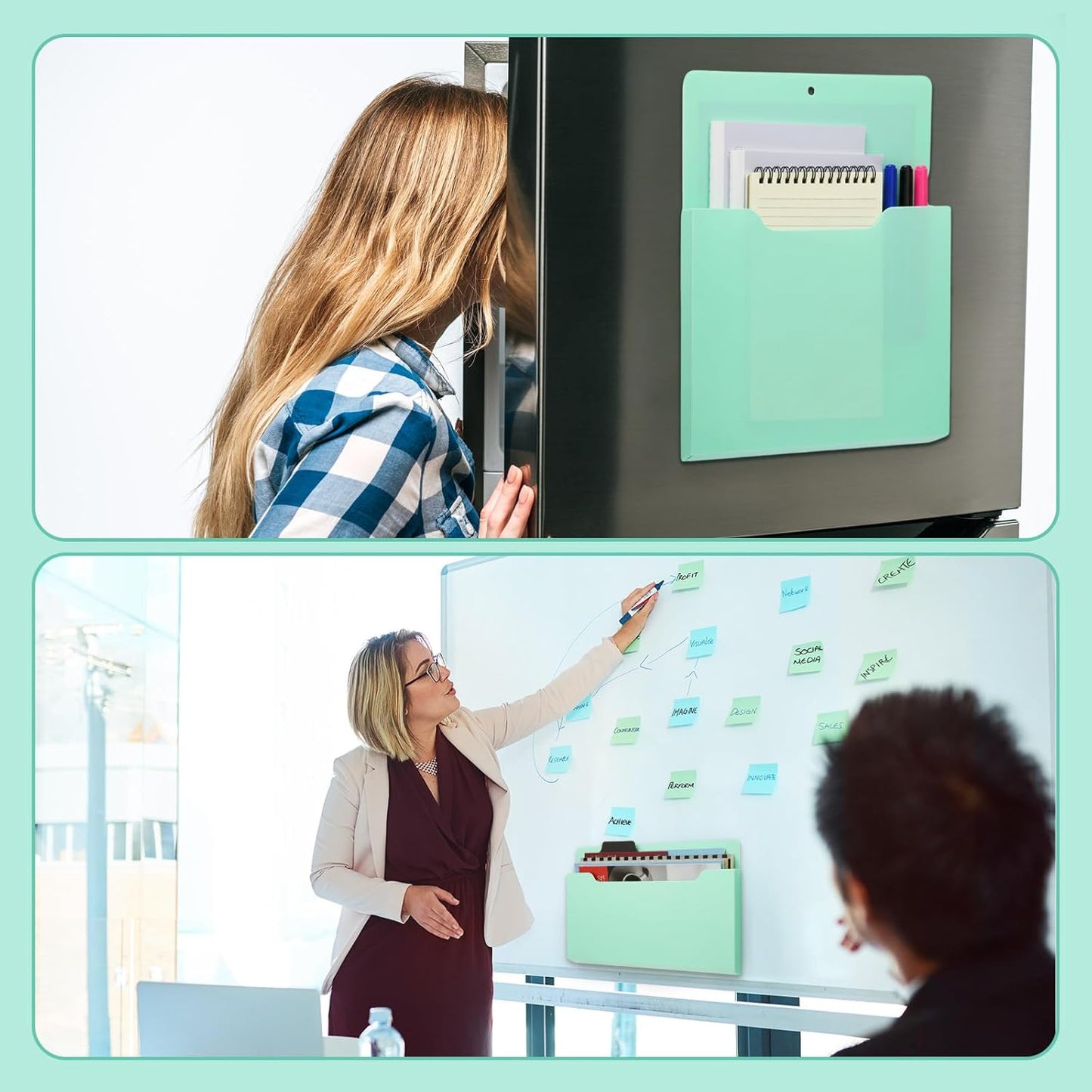 Feifeiya 2 Pcs Magnetic File Folder Wall Hanging Holder Large Pocket Paper Magazine Mail Organizer for Refrigerator Classroom Locker Whiteboard(Vertical,Purple Color,12.2 x 9.4 Inches)