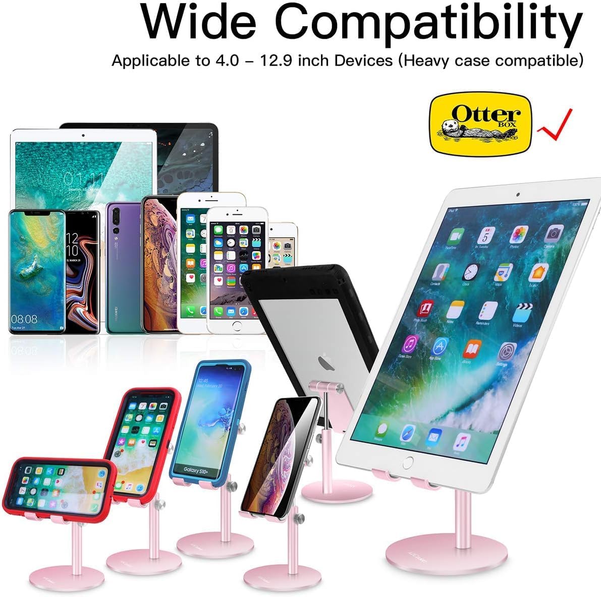 AICase Telescopic Adjustable iPad Holder,Universal Multi Angle Aluminum Stand Compatible with iPhone Smart Cell Phone/Tablet/iPad(4-13 inch), Silver
