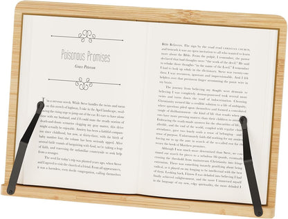 Bamboo Book Stand, Adjustable Book Holder, Music Stand - Lightweight and Stable for Cookbook, Textbook, Notebook, Desk Home Office Kitchen (Small)