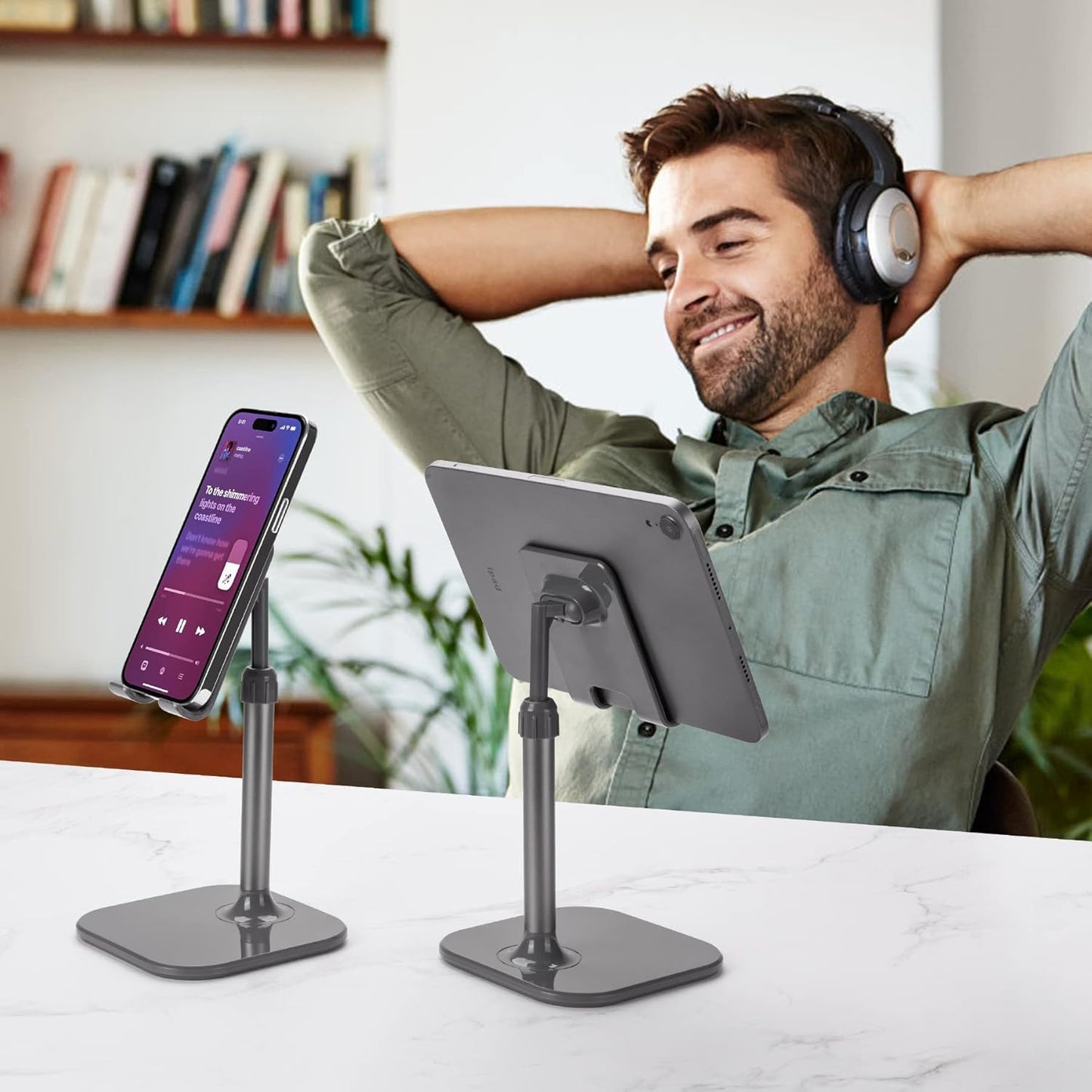 Doboli Cell Phone Stand, Phone Stand for Desk, Phone Holder Stand Compatible with iPhone and All Mobile Phones Tablet, Gifts for Adults Women Men Mom Wife, Black