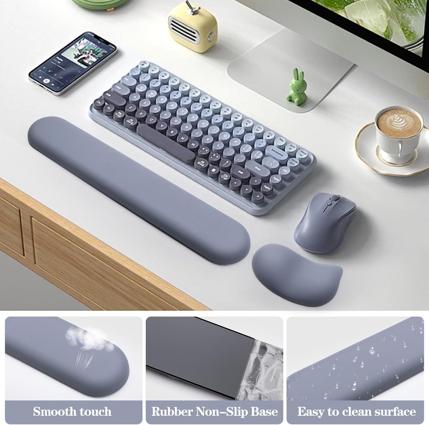 Wrist Rest for Keyboard and Mouse Pad, Ergonomic Memory Foam Keyboard Wrist Rest Set, Luxe Leather, Non-Slip Desk Accessories for Office and Home (Green)