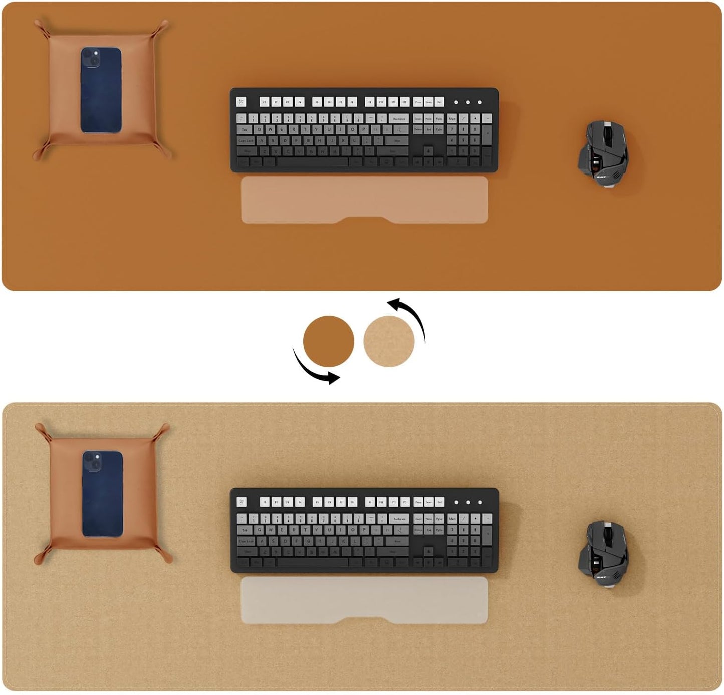 DAWNTREES Dual Sided Desk Mat,Leather Desk Pad,Cork Desk Mat Protector,with PU Leather Valet Tray Organizer,Large Mouse Pad,Desk Writing Pad for Office and Home(Dark Green 31.5"x15.8")
