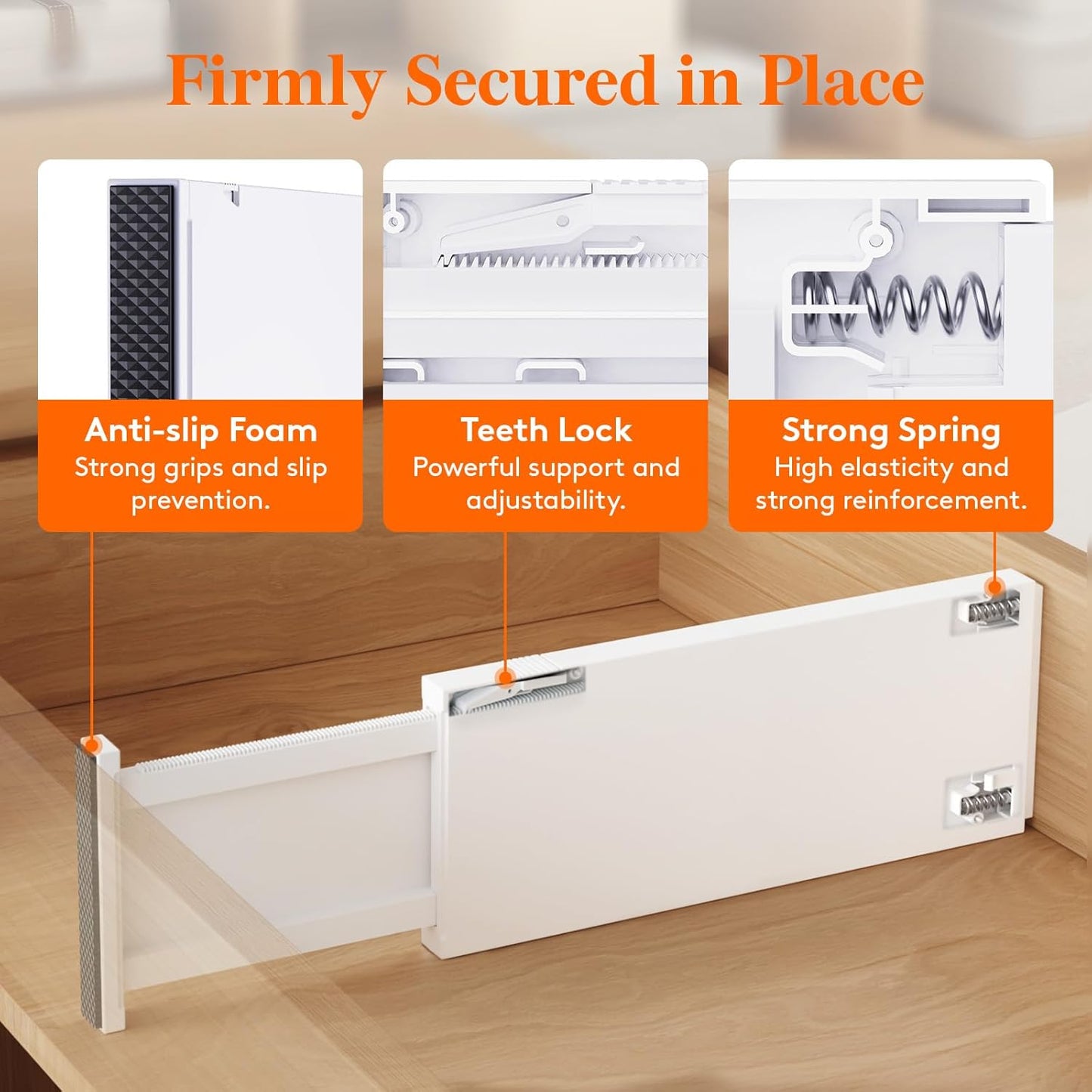 Lifewit 5 Pack 4" High Drawer Dividers 28-43.5cm/11-17" Adjustable Drawer Organizer for Clothes/Utensils, Expandable Drawer Separator in Dresser/Kitchen/Bedroom/Office Organization & Storage White