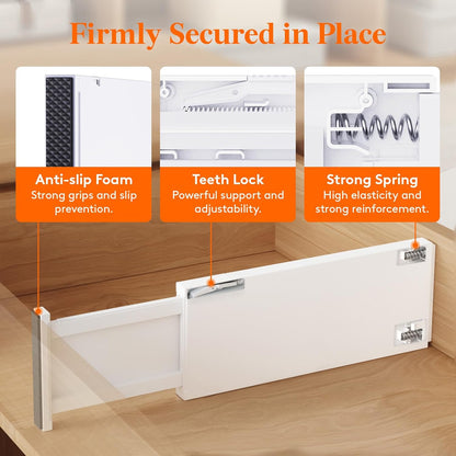 Lifewit 5 Pack 4" High Drawer Dividers 28-43.5cm/11-17" Adjustable Drawer Organizer for Clothes/Utensils, Expandable Drawer Separator in Dresser/Kitchen/Bedroom/Office Organization & Storage White