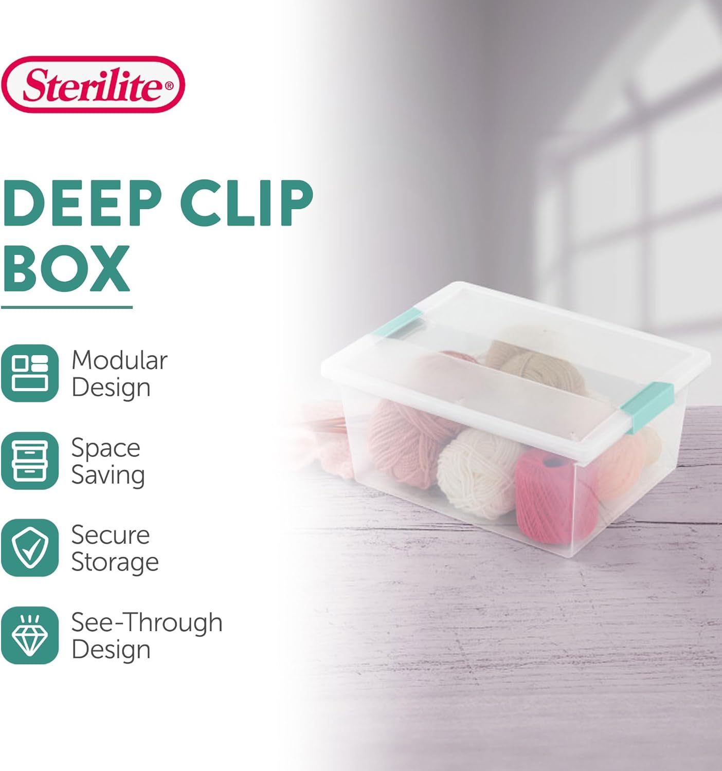 Sterilite 12-Pack Clip Box, Stackable Clear Plastic Bins with Latching Lids, Large - Writing, Arts or Crafts Supplies Storage Containers for Home, Office, Classroom and Workshop Organization