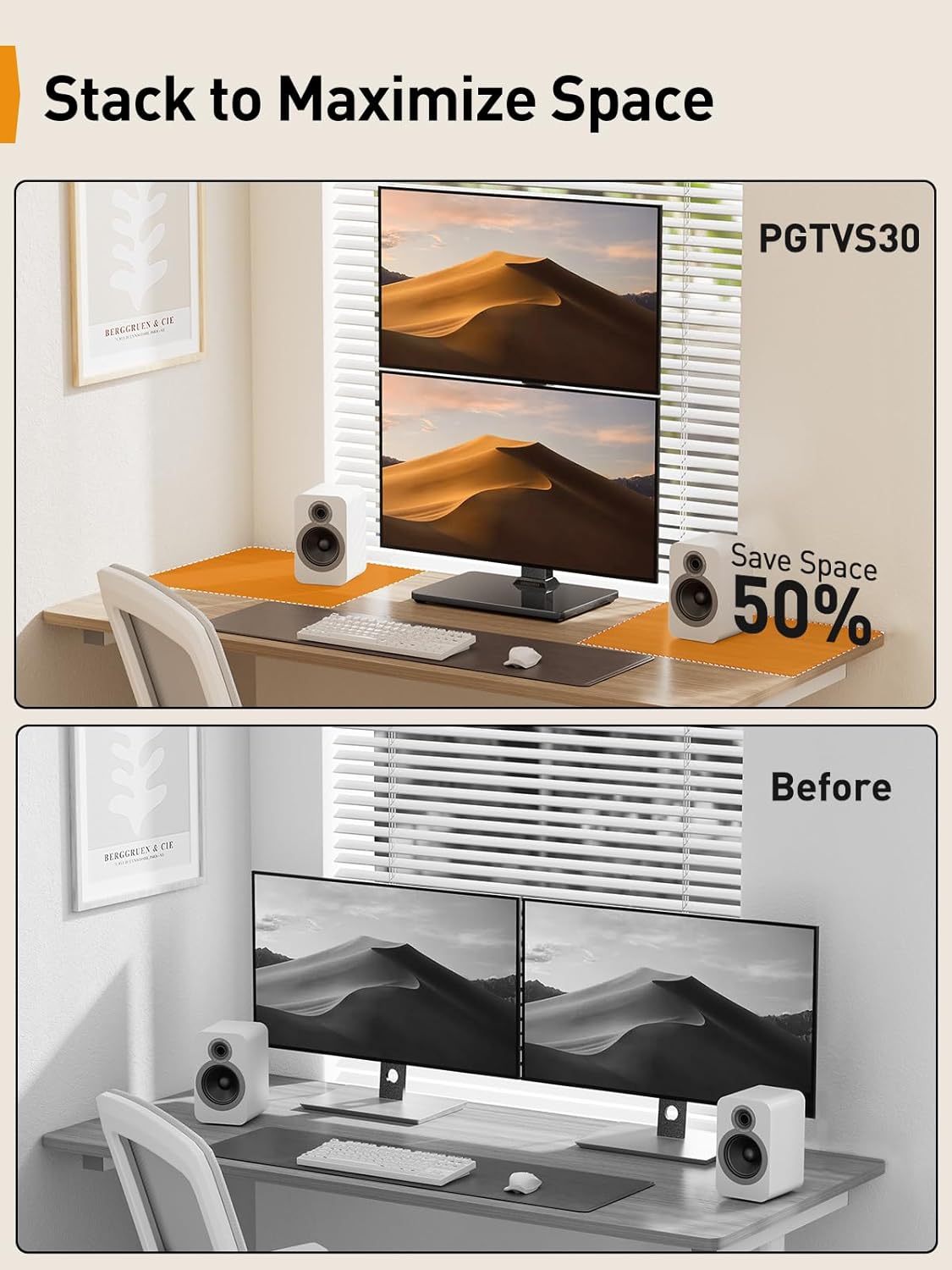 Perlegear Monitor Stand, Freestanding Monitor Mount for 13-34 inch Screens with 360 Degree Rotation, 5 Height Settings, Adjustable Desk Riser with Swivel and Tilt, Max VESA 100x100mm, PGTVS29