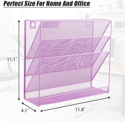 EASEPRES Desk File Organizer Mesh 6-Tier, Hanging Wall Mount Document Organization Stand, Desktop Vertical Mail Paper Folder Holder Rack with Bottom Tray for Office Home Cubicle Countertop, Black
