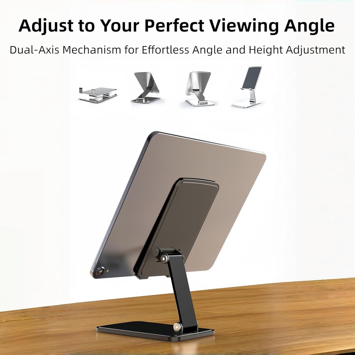 All-Metal Cell Phone Stand 360° Rotatable & Height Adjustable - 25KG Super Load-Bearing, Foldable Desk Stand for Phone, Compatible with iPhone 17/16/15/14, Nintendo Switch, Silver