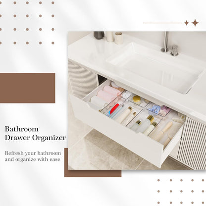 Criusia Drawer Organizer, 10 Pack Large Clear Plastic Set, 3 Size Versatile Bathroom and Vanity Organizer Trays, Storage Bins for Makeup, Bedroom, Kitchen Utensils
