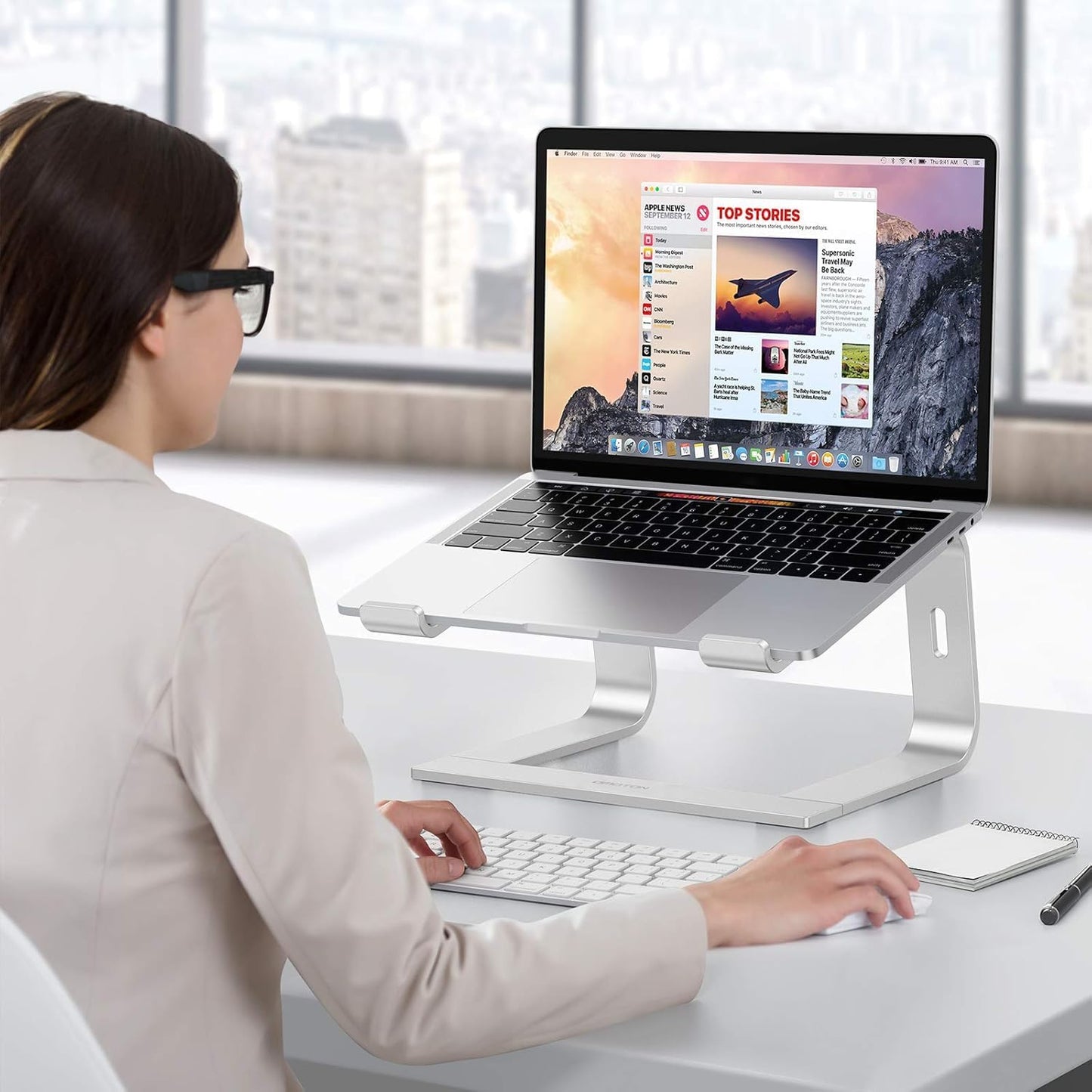 OMOTON Laptop Stand, Detachable Laptop Mount, Aluminum Laptop Holder Stand for Desk, Compatible with MacBook Air/Pro, Dell, HP All Laptops (11-16 inch), Silver