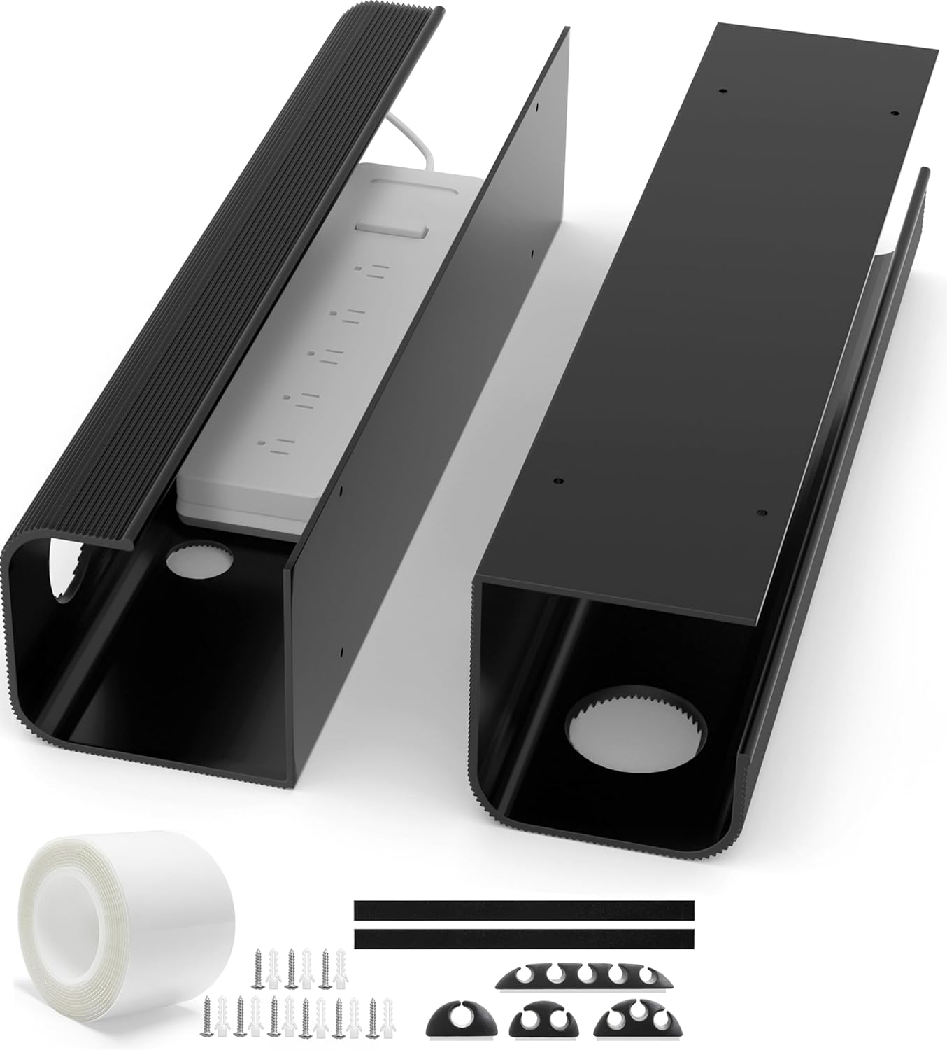ZhiYo 2 Pack Large Capacity Cable Management Tray, Under Desk Cable Tray 31.5in(2X L15.7in), PVC Standing Desk Cord Management Ideas, Cable Organizer for Office and Home - White
