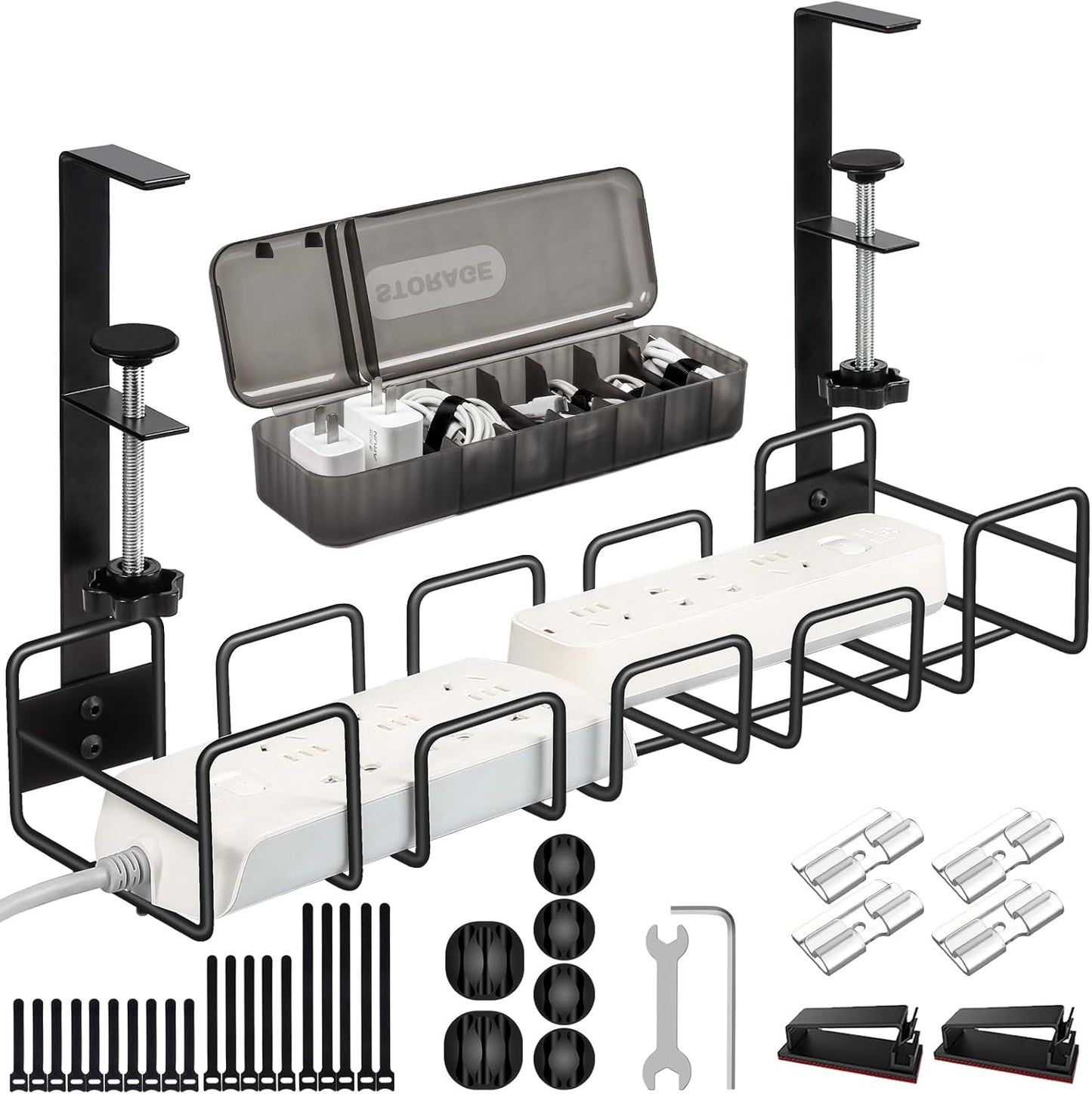 OneLeaf Under Desk Cable Management Tray - No Drill Wire Management Rack for Office, Computer Desk Accessories with Cable Organization