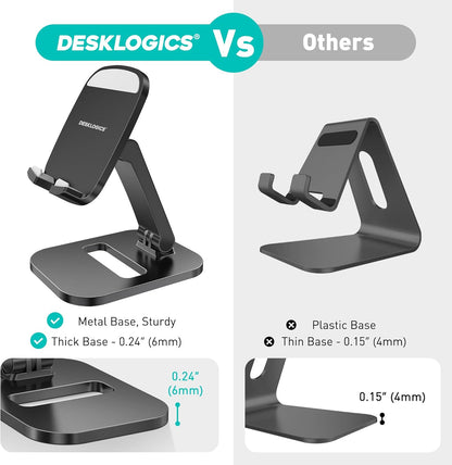 Cell Phone Stand for Desk, Foldable & Adjustable Aluminum Phone Holder Dock - Portable Travel Case Friendly Desktop Cradle for iPhone 17 16 Pro Max Plus Air, Samsung S25 S24, Kindle（White）