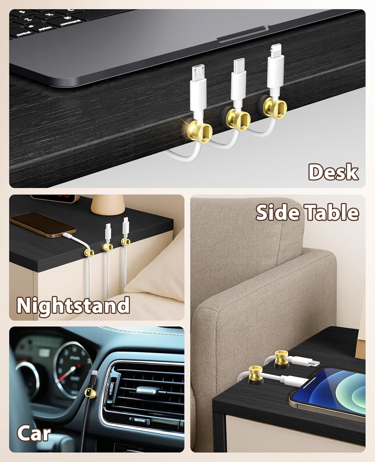 Viaky Magnetic Cord Holder Charger Holders for Cords Metal Cable Management Adhesive Cable Clips Office Desk Accessories Wire Holder Organizer Neatly for Nightstand Office Car Desk(3 Pack)