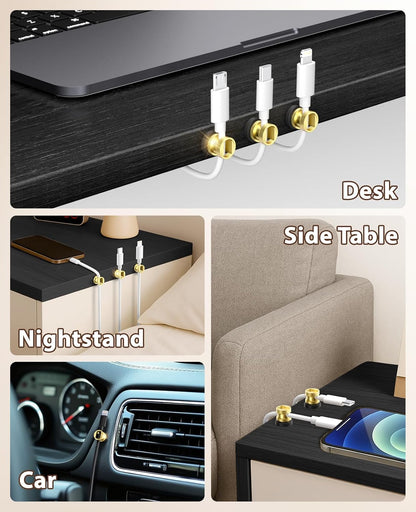 Viaky Magnetic Cord Holder Charger Holders for Cords Metal Cable Management Adhesive Cable Clips Office Desk Accessories Wire Holder Organizer Neatly for Nightstand Office Car Desk(3 Pack)