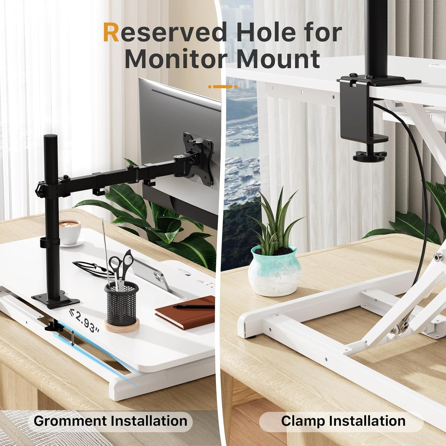 JOY worker Standing Desk Converter, 32" Wide Height Adjustable Sit Stand Up Desk Riser with Keyboard Tray, Desktop Workstation Riser for Home Office Computer Laptop, Particle Board, White