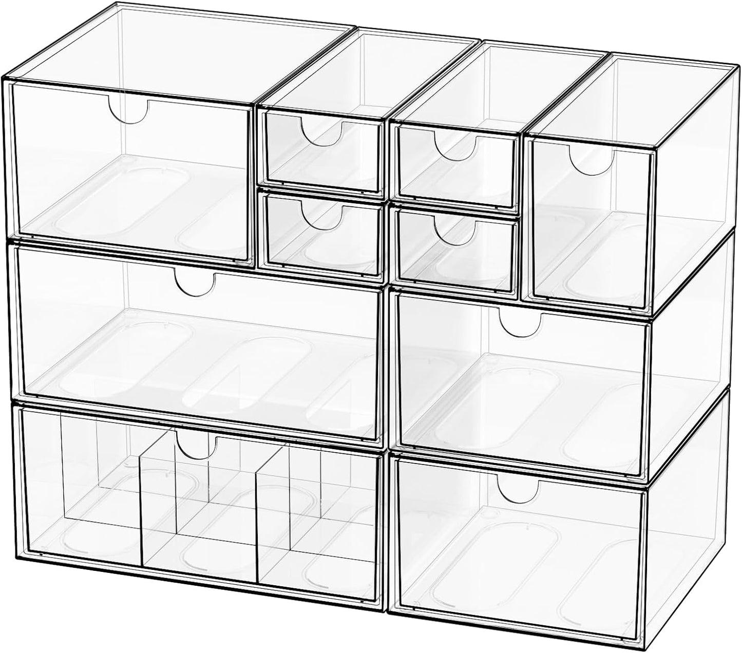 Desk Organizer Set, Clear Stackable Dustproof Storage Boxes for Desktop, Office, DIY Craft & Vertical Space Saving, Perfect for Makeup, Stationery, Jewelry Organization (5 Drawer)