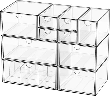 Desk Organizer Set, Clear Stackable Dustproof Storage Boxes for Desktop, Office, DIY Craft & Vertical Space Saving, Perfect for Makeup, Stationery, Jewelry Organization (5 Drawer)