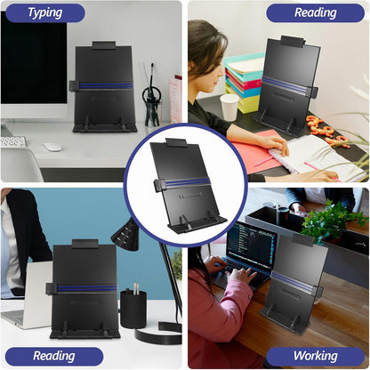 SEWACC Adjustable Desktop Document Holder Reading Stand with Clip for Typing and Comfortable Posture Iron and Plastic Construction for Office School Home Use