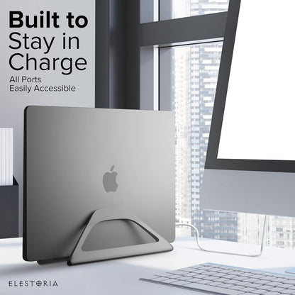 Elestoria Aluminum Vertical Laptop Stand with Gravity Auto-Lock – Adjustable Laptop Holder Vertical fits MacBook Pro/Air, Chromebook & Gaming Laptops up to 17.3" – Space-Saving Desktop Dock - Silver
