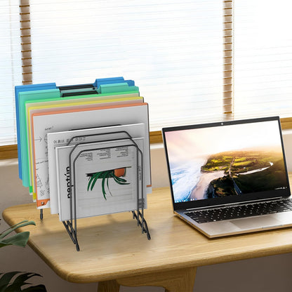 MINDEPOT Incline Sorter Desk File Organizer, Metal Desk Magazine Folder Holder with 8-Section Vertical Compartments Rack File Organizer for Office, Home, School