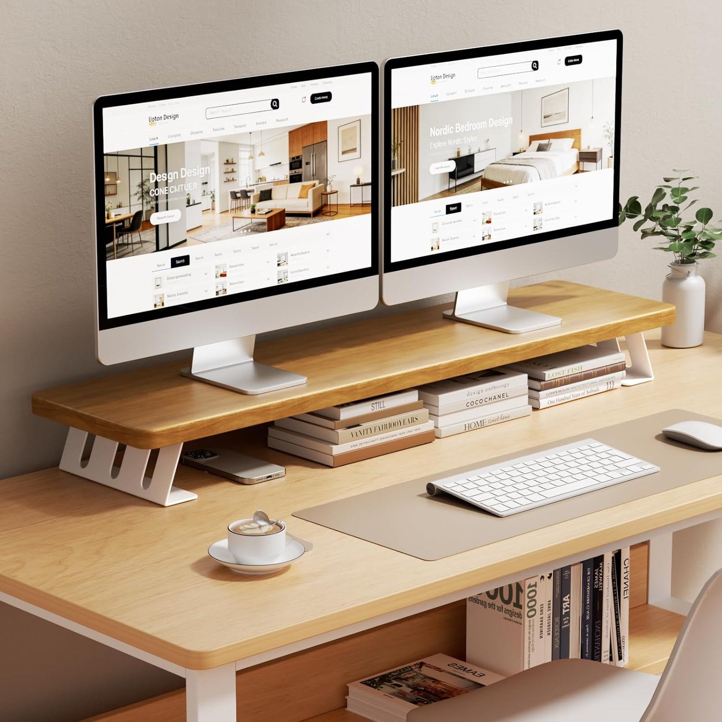 Monitor Stand Riser, 39 Inch Large Wood Monitor Stands for 2 Monitors