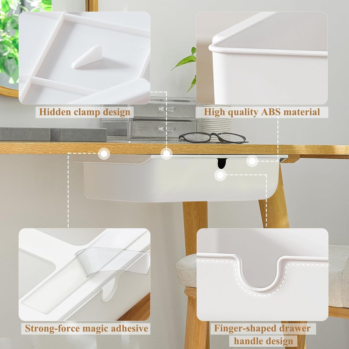 FRETONBA Large Under Desk Drawer Slide Out Organizer, Self-Adhesive Hidden Under Table Storage Drawer, Desk Drawer Attachment for Home Office Kitchen, White