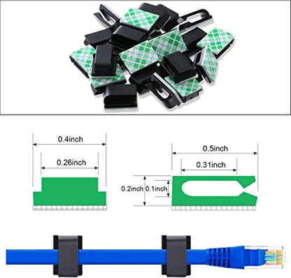 Hicarer 100 Pcs Adhesive Cable Clips Wire Clips Management Wire Cable Holder Clamps Tie Cord Holder for Car Outdoor Wall String Lights Desk Home Office(Small, White)