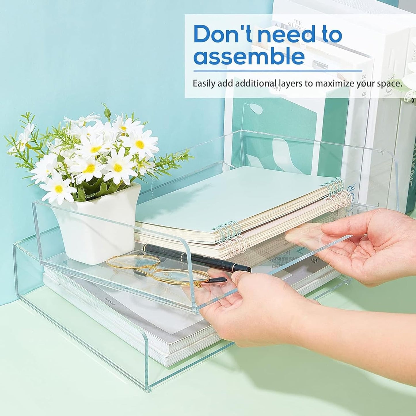 Harloon 4 Tier Paper Organizer Letter Tray Acrylic Desk File Organizer Heavy Duty Stackable Documents Clear Letter Paper Holder Sorter Office Tray for A4, Office Classroom Home File Pad Notebooks