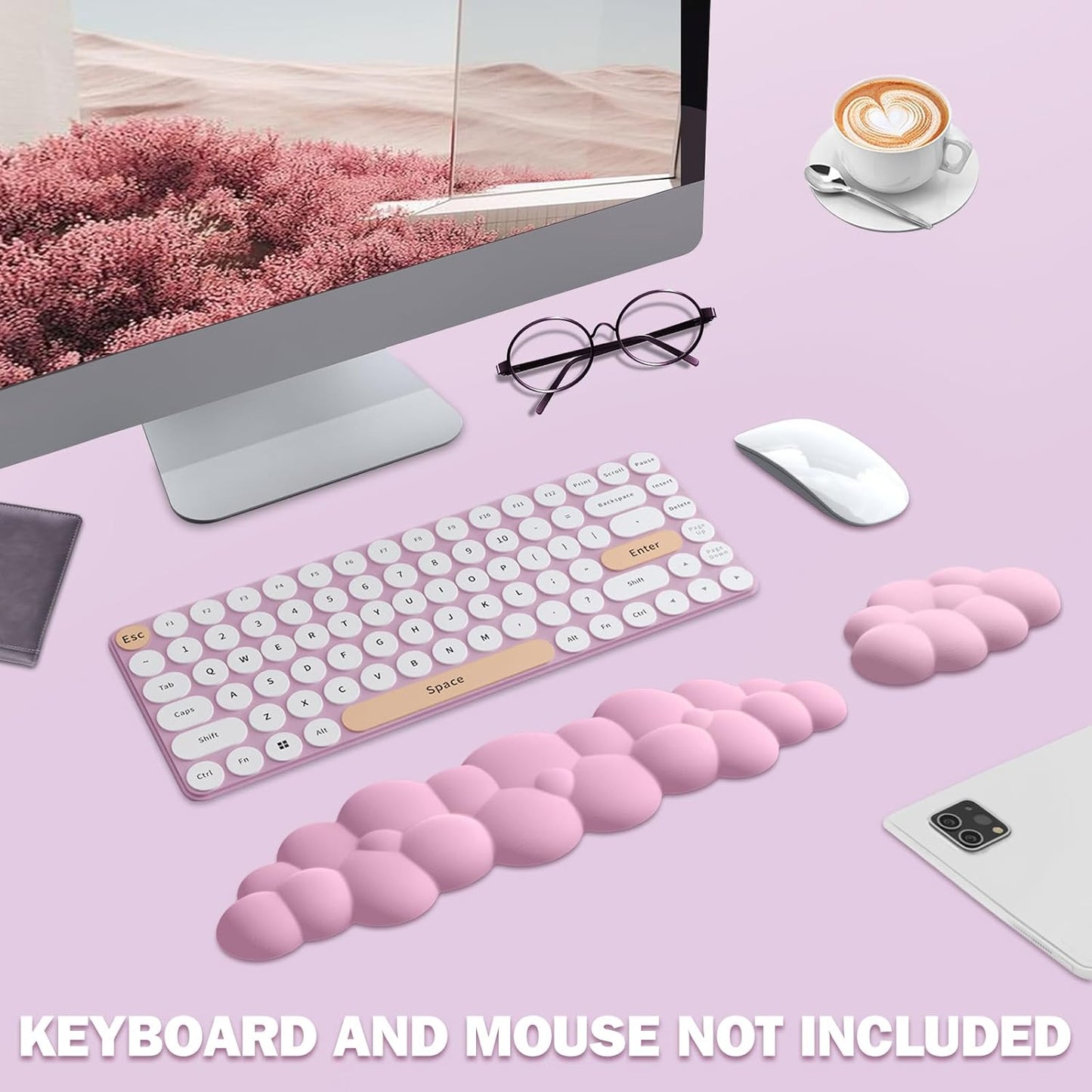 Keyboard Wrist Rest Pad Set, Leaf Shape PU Leather Memory Foam Wrist Cushion Support,Mouse Wrist Rest Pad,Non-Slip Wrist Support for Easy Typing Pain Relief, Green Leaf