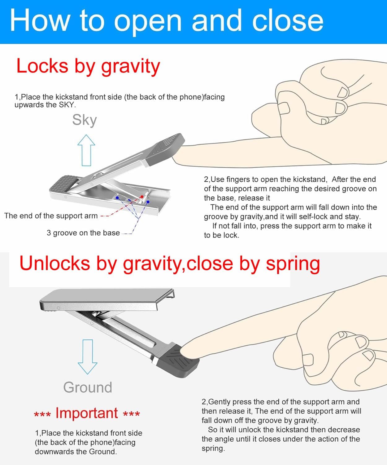 OCEANLOVE Kickstand for Phone and Case, Adhesive iPhone Stand Ultra-Slim Kick Stand,Metal, Adjustable Angle, for iPhone16/15/14/13/12&MiniPlusProMax Samsung S22/S21 and Mostly Phone