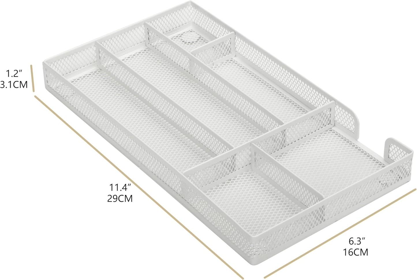 Annova Desk Drawer Organizer Tray for Office Organization - Metal Mesh - Storage Tray with Dividers for Pens, Desktop Accessories, Bathroom, Kitchen, Makeup and Office Supplies (Small, Gold)