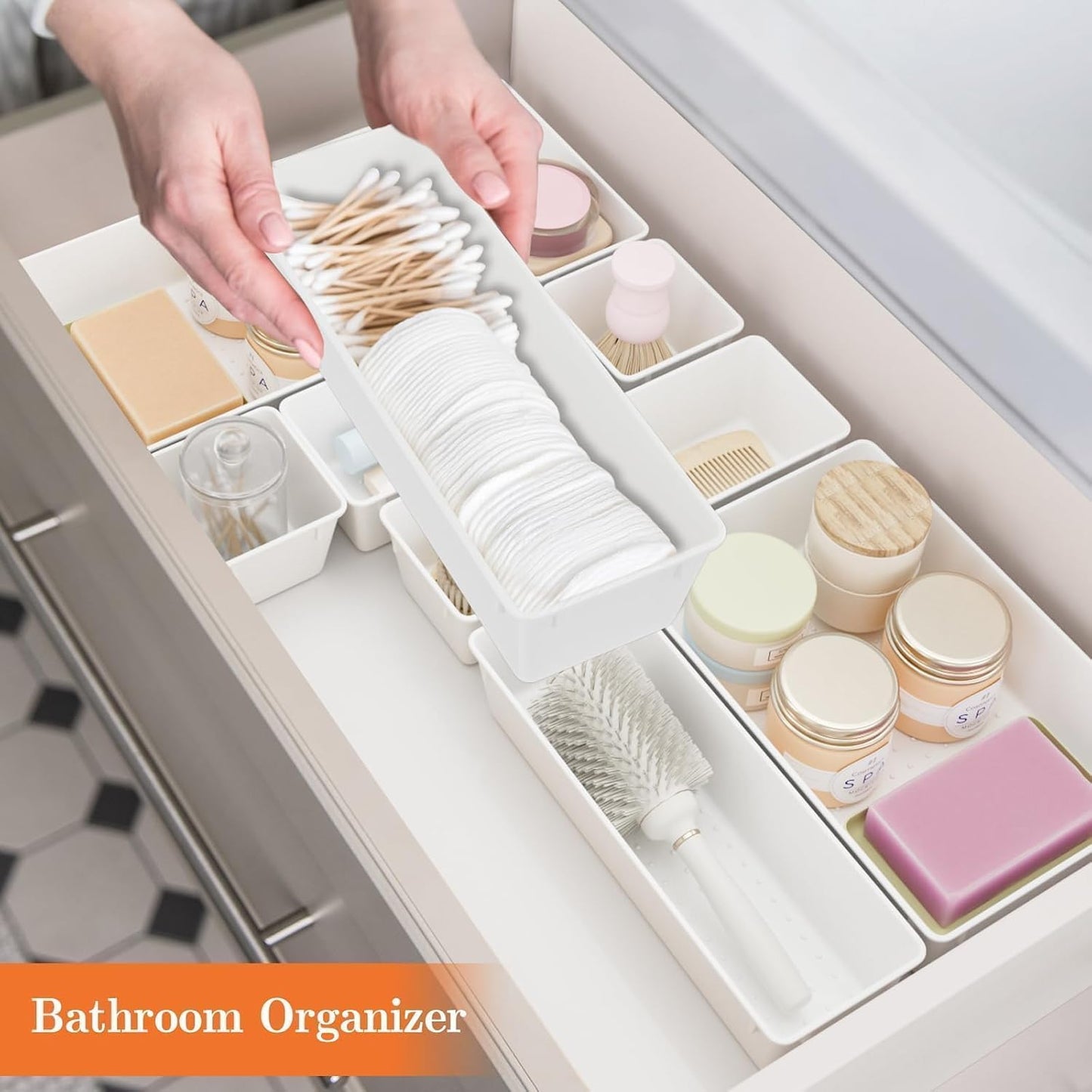 SpaceHacks 25 PCS Plastic Drawer Organizer Set, 4-Size Versatile Organizer Tool Trays & storage Bins for Makeup, Jewelry, and Gadgets in Bathroom, Bedroom and Office,Clear Black